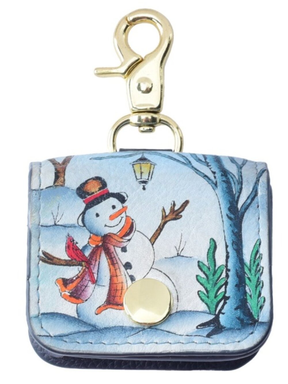 NWT Anuscka Snowman Hand Painted Leather Airpod Case